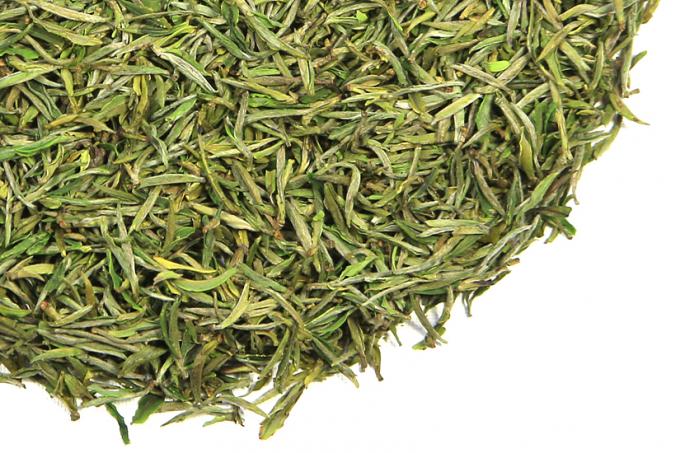 新しい処理の緑の茶葉、黄色い山の緩い葉の緑茶
